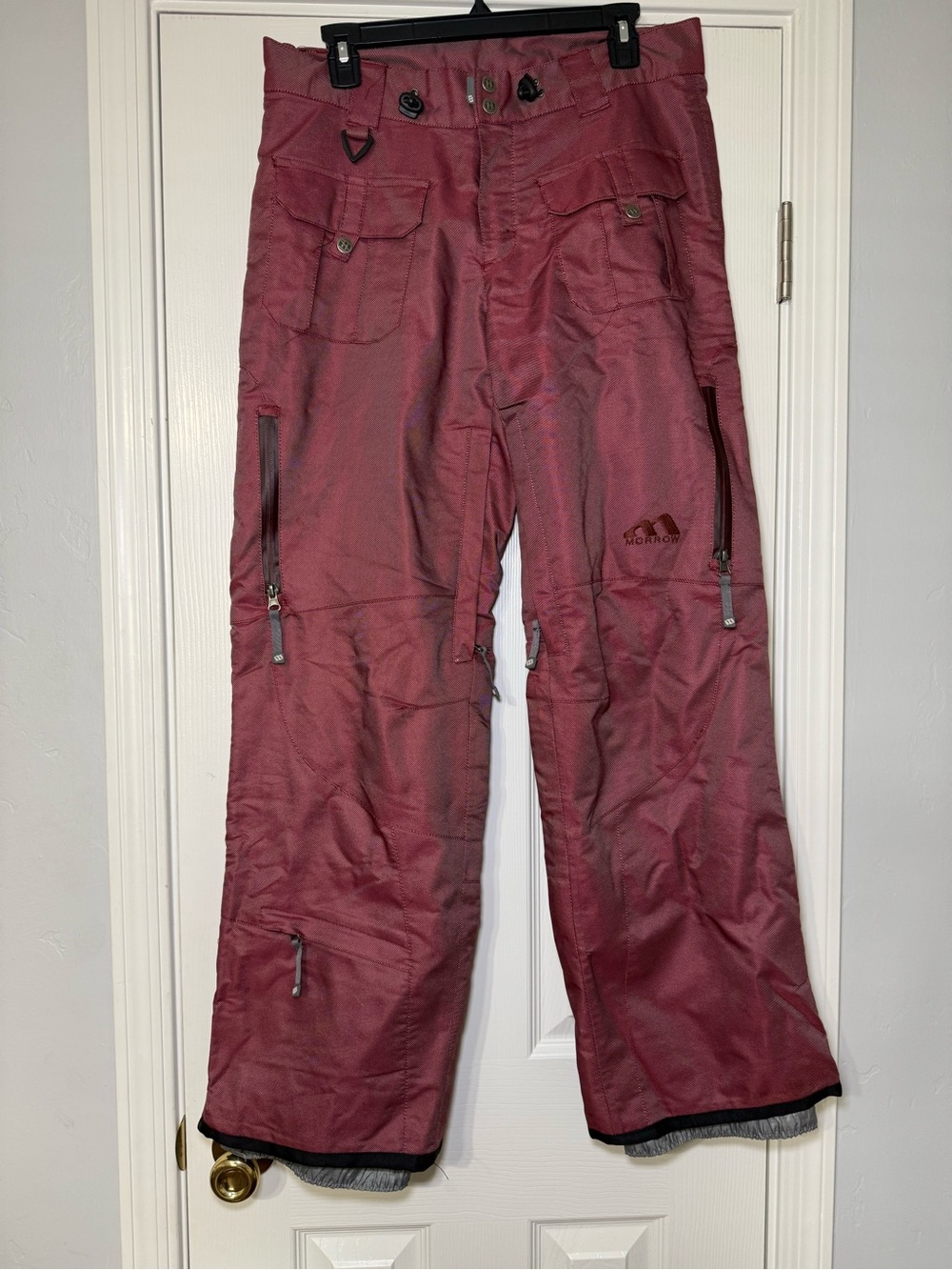 Morrow Snowboard Pants Metallic Red Men L Waterproof Multi Pocket Cargo Snow Ski
